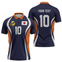 Custom Japan Volleyball Zipper Polo Shirt Sporty Style Navy Color