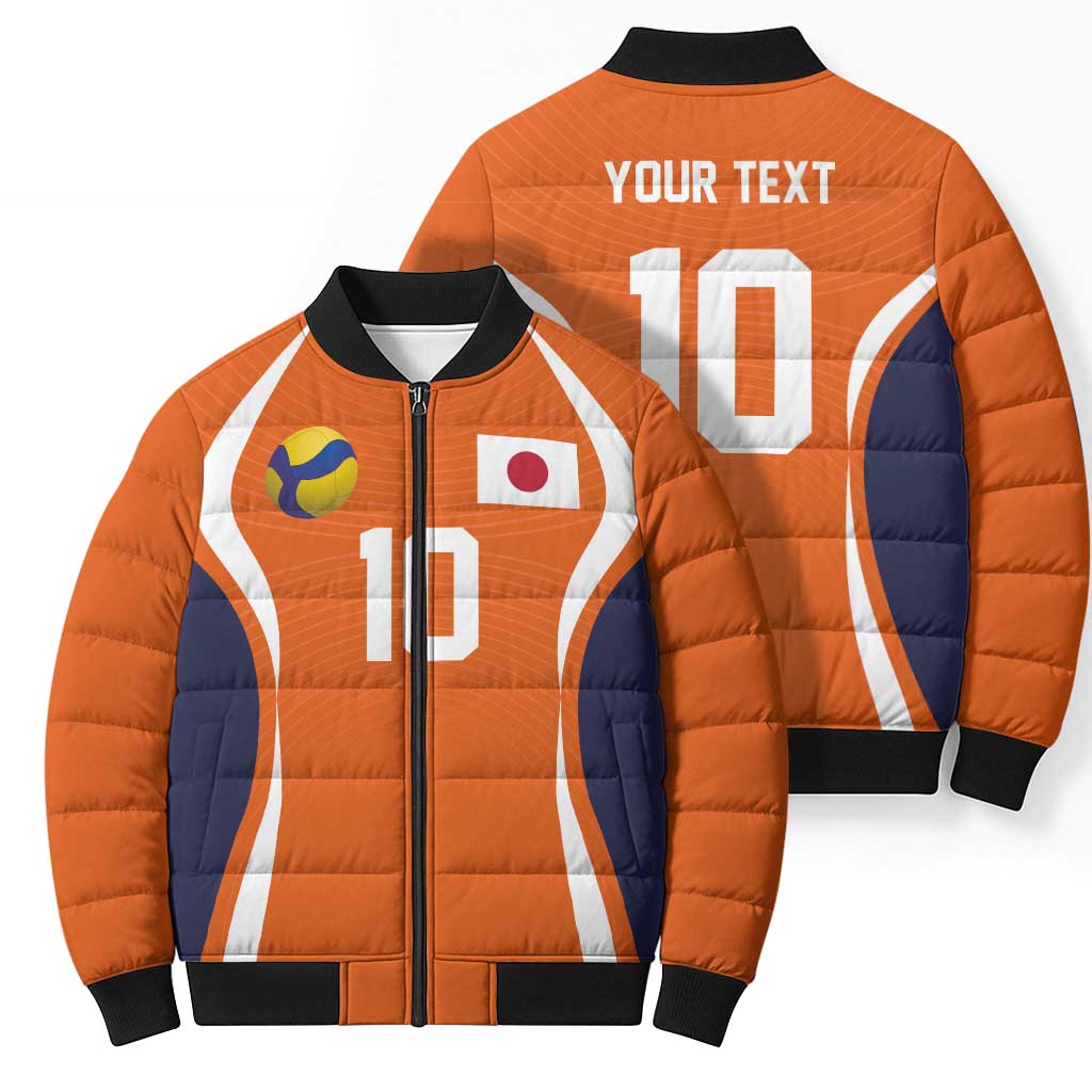 Custom Japan Volleyball Bomber Puffer Jacket Sporty Style Orange Color