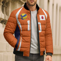 Custom Japan Volleyball Bomber Puffer Jacket Sporty Style Orange Color