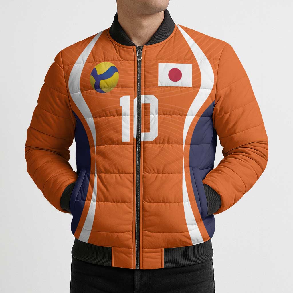 Custom Japan Volleyball Bomber Puffer Jacket Sporty Style Orange Color