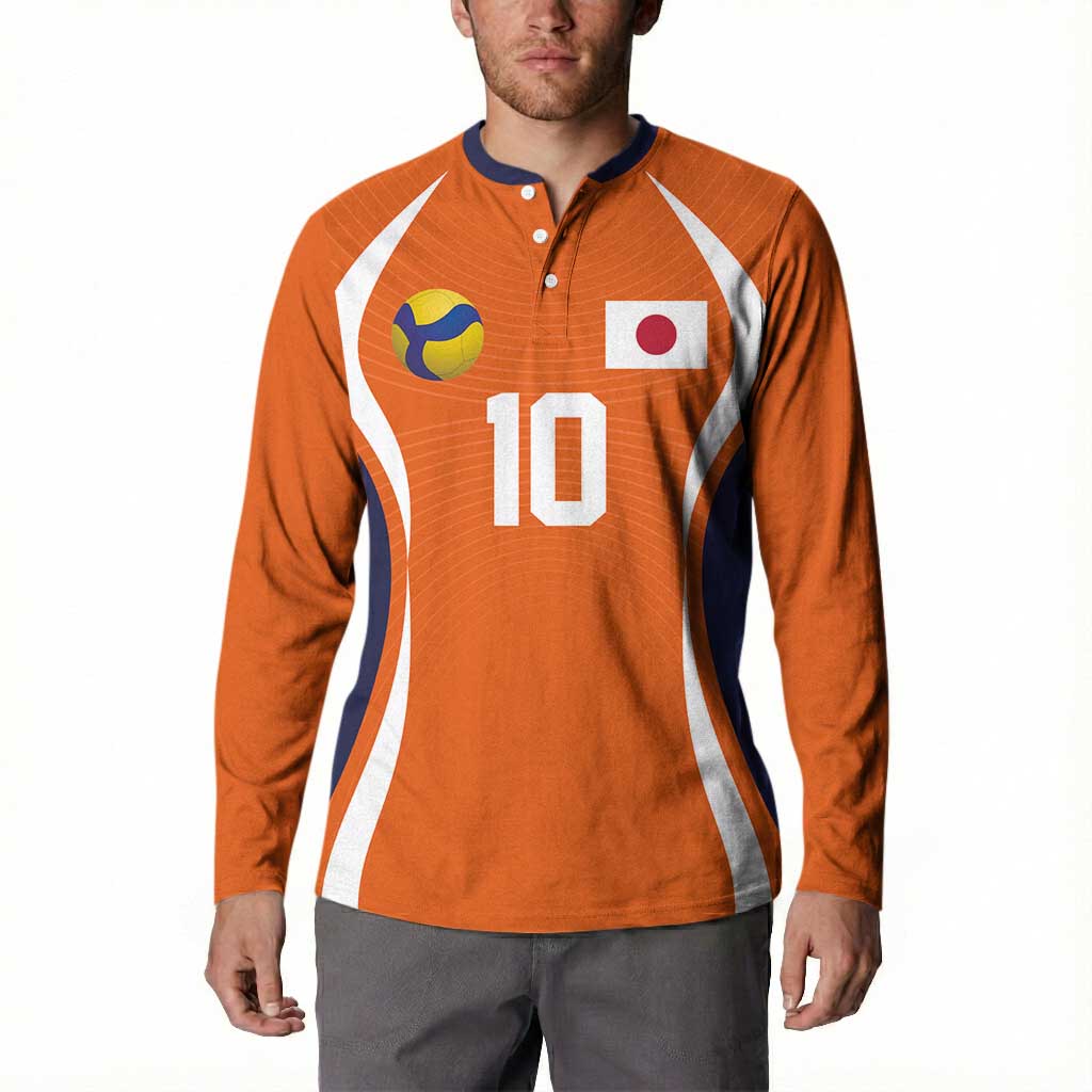 Custom Japan Volleyball Button Sweatshirt Sporty Style Orange Color