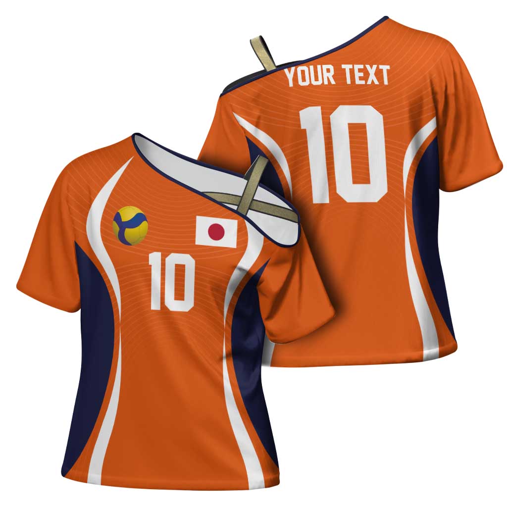 Custom Japan Volleyball Cross Shoulder Shirt Sporty Style Orange Color