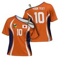 Custom Japan Volleyball Cross Shoulder Shirt Sporty Style Orange Color