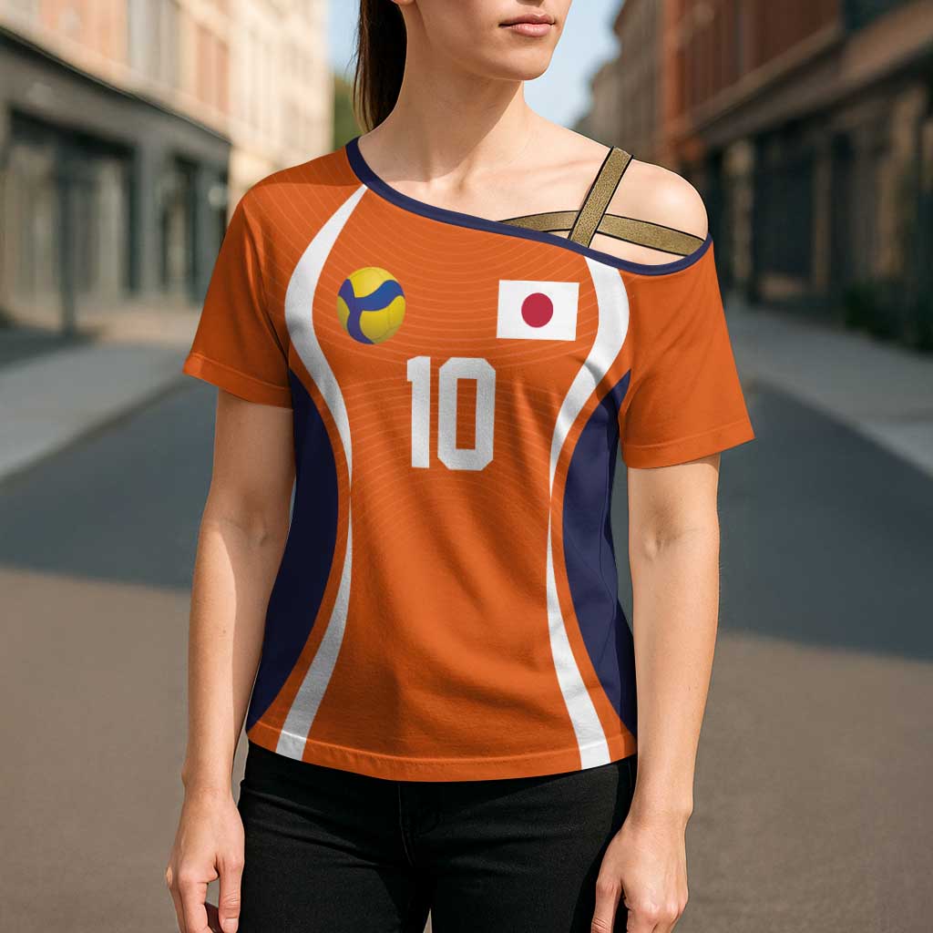 Custom Japan Volleyball Cross Shoulder Shirt Sporty Style Orange Color