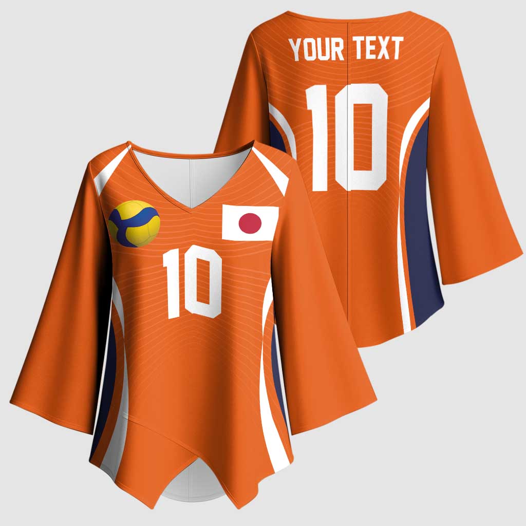Custom Japan Volleyball Kimono Sleeve Blouse Sporty Style Orange Color