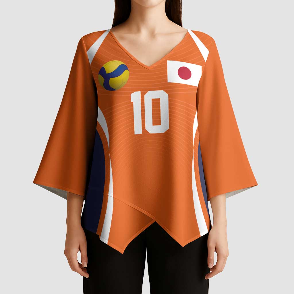 Custom Japan Volleyball Kimono Sleeve Blouse Sporty Style Orange Color