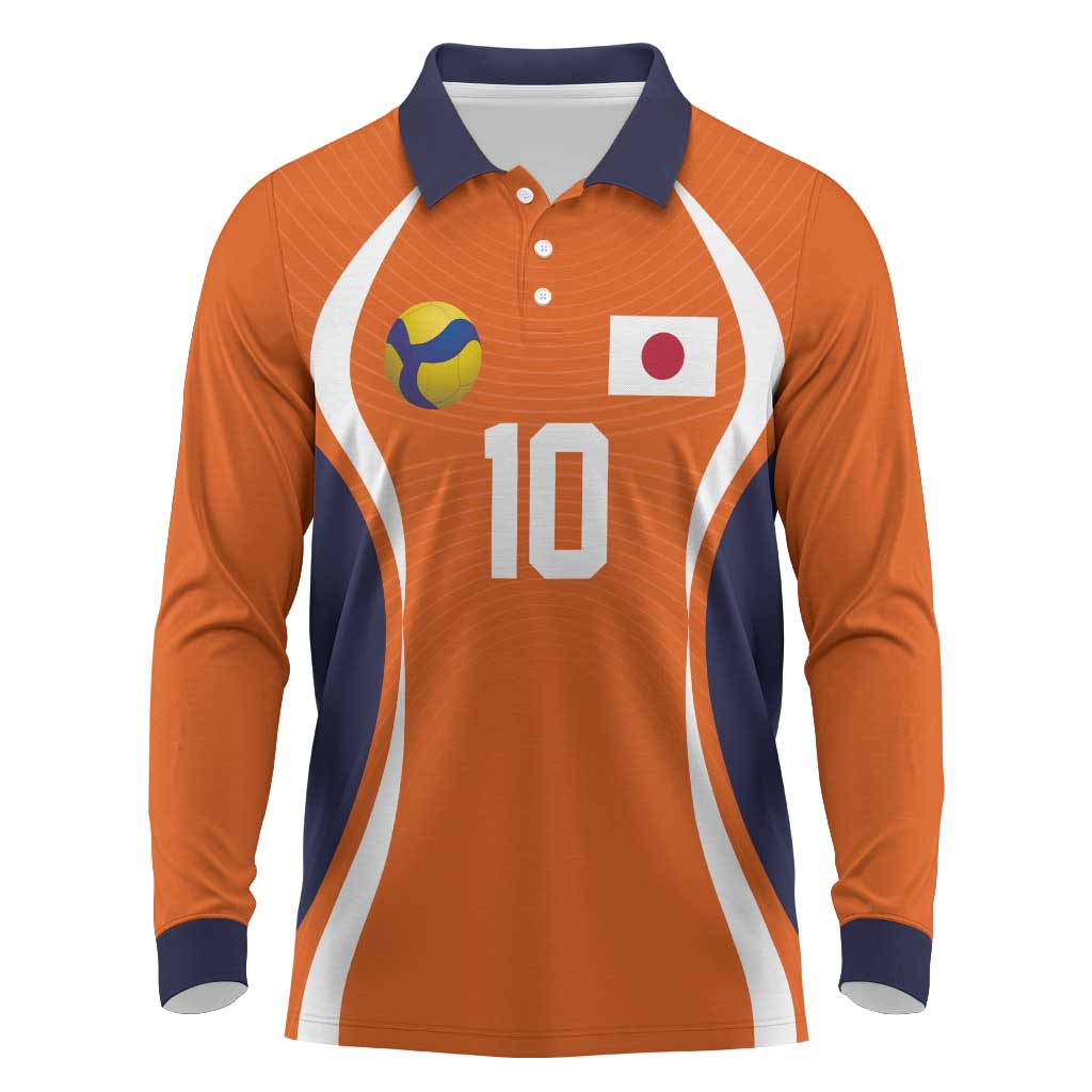 Custom Japan Volleyball Long Sleeve Polo Shirt Sporty Style Orange Color