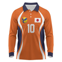 Custom Japan Volleyball Long Sleeve Polo Shirt Sporty Style Orange Color