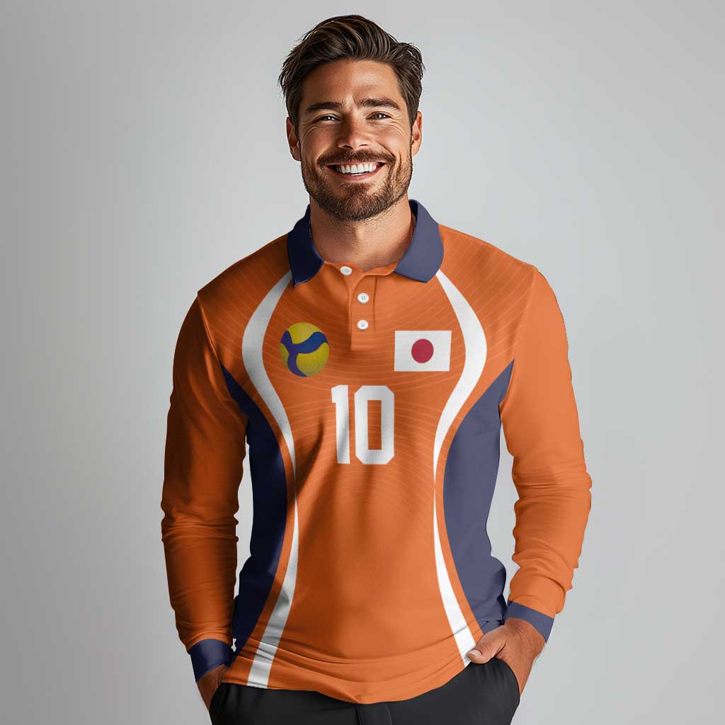 Custom Japan Volleyball Long Sleeve Polo Shirt Sporty Style Orange Color
