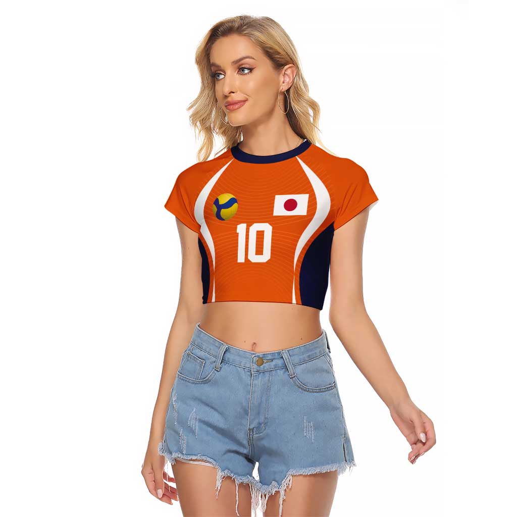 Custom Japan Volleyball Raglan Cropped T Shirt Sporty Style Orange Color