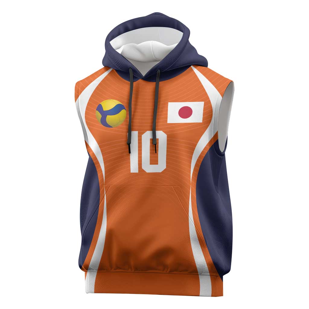 Custom Japan Volleyball Sleeveless Hoodie Sporty Style Orange Color