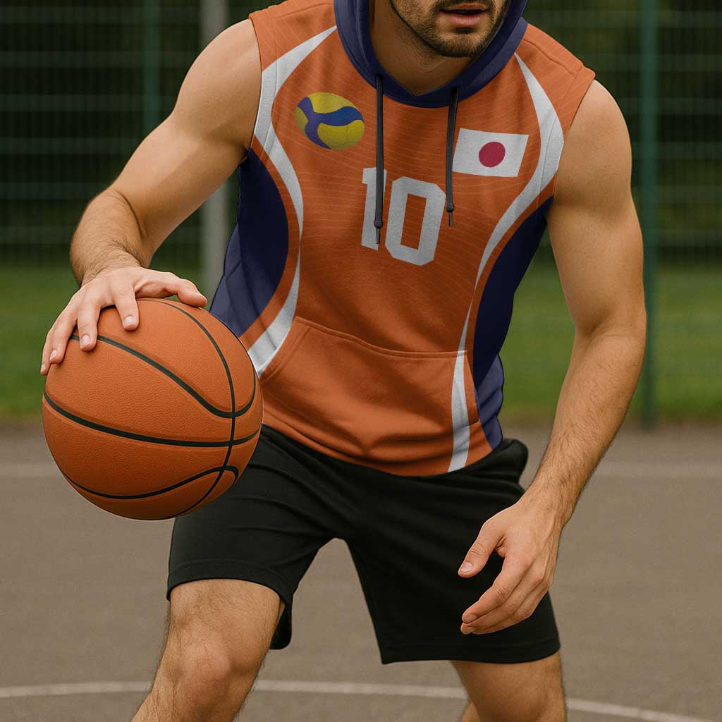 Custom Japan Volleyball Sleeveless Hoodie Sporty Style Orange Color