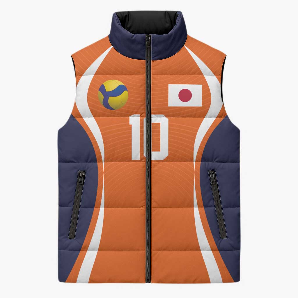 Custom Japan Volleyball Sleeveless Puffer Jacket Sporty Style Orange Color
