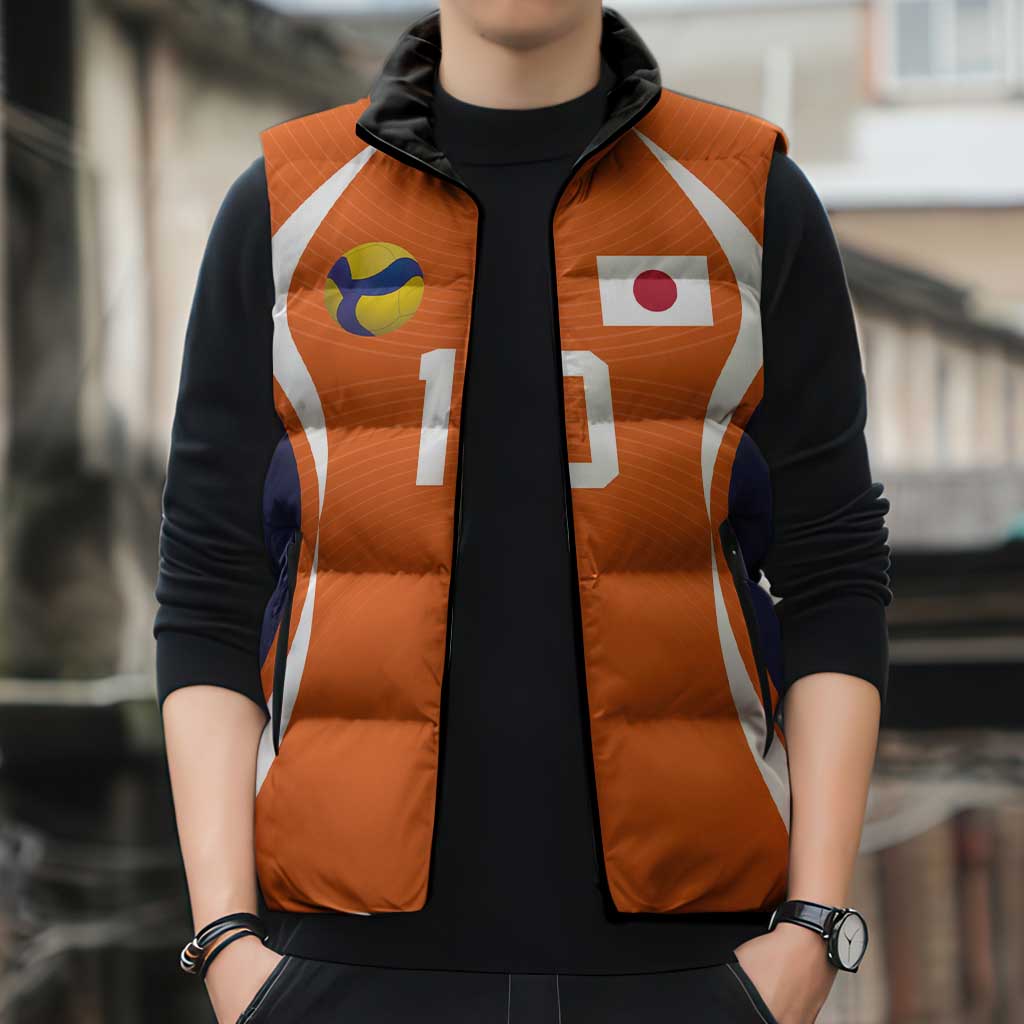 Custom Japan Volleyball Sleeveless Puffer Jacket Sporty Style Orange Color