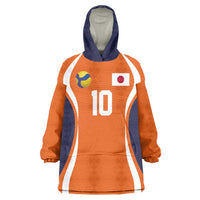Custom Japan Volleyball Wearable Blanket Hoodie Sporty Style Orange Color