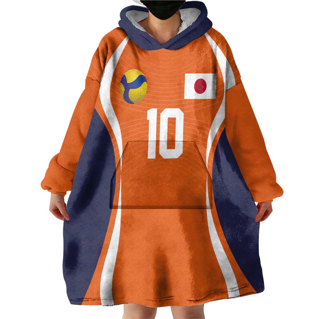 Custom Japan Volleyball Wearable Blanket Hoodie Sporty Style Orange Color