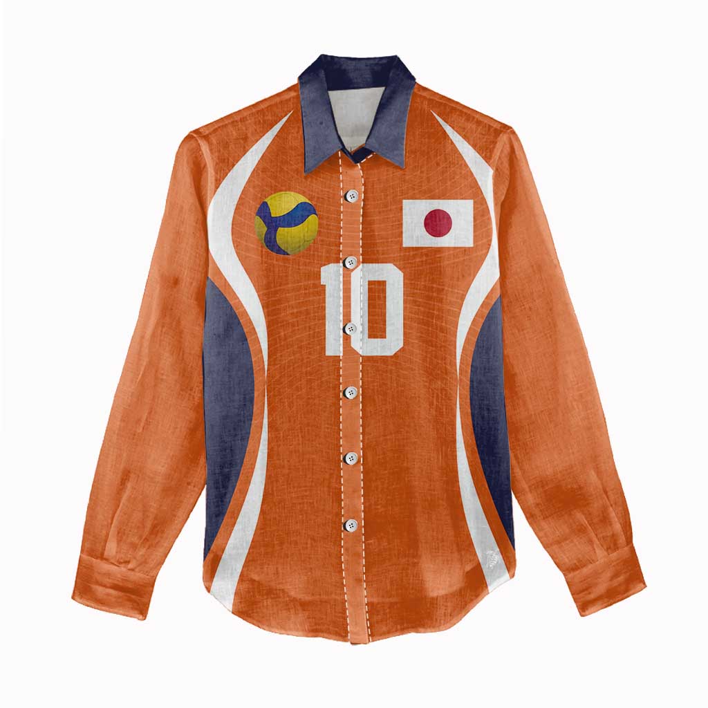 Custom Japan Volleyball Women Casual Shirt Sporty Style Orange Color