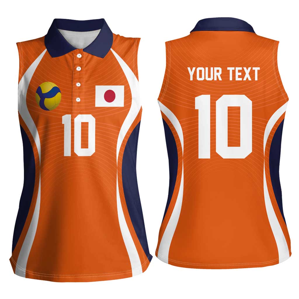 Custom Japan Volleyball Women Sleeveless Polo Shirt Sporty Style Orange Color