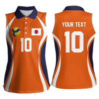 Custom Japan Volleyball Women Sleeveless Polo Shirt Sporty Style Orange Color
