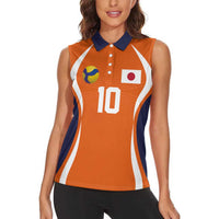 Custom Japan Volleyball Women Sleeveless Polo Shirt Sporty Style Orange Color