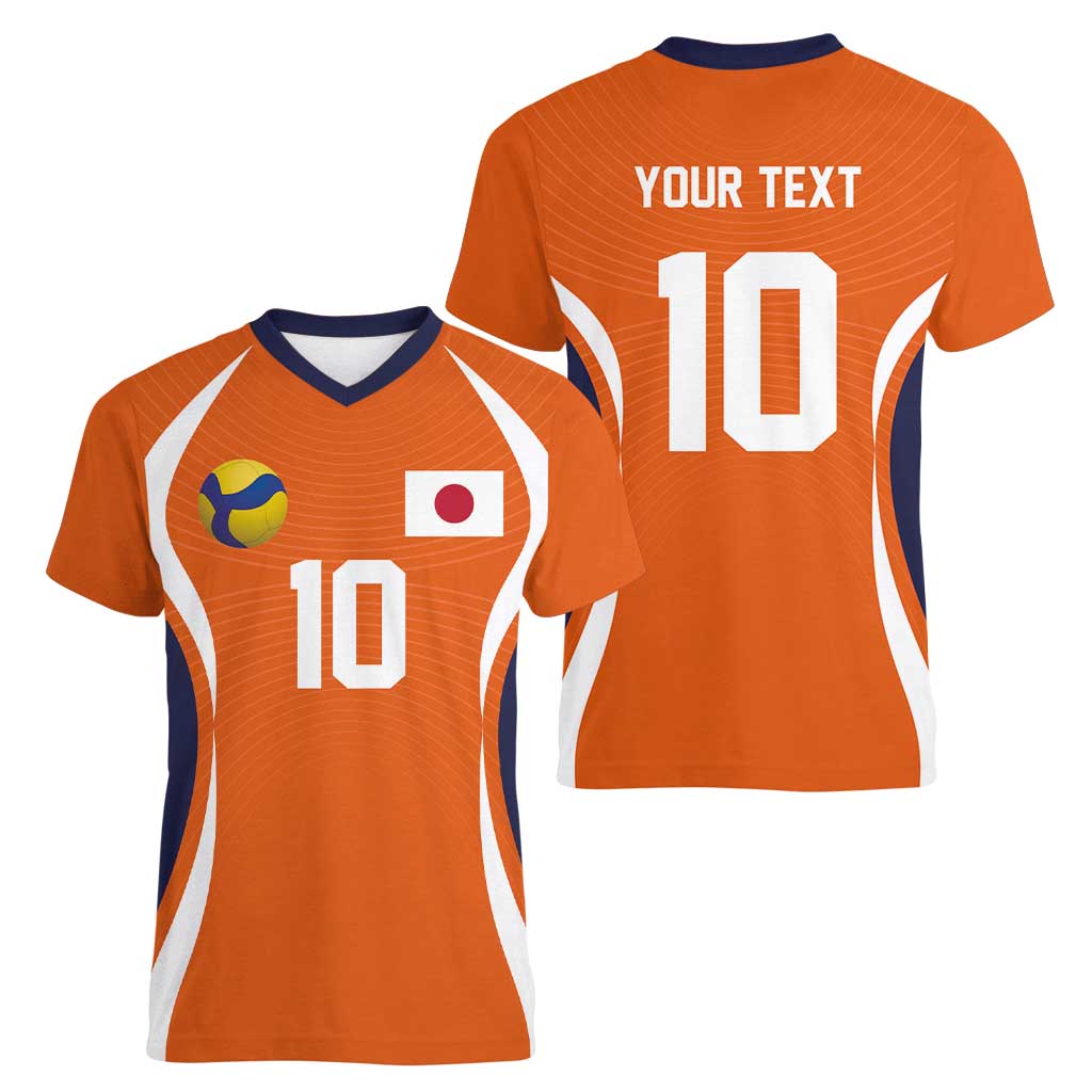 Custom Japan Volleyball Women V-Neck T-Shirt Sporty Style Orange Color
