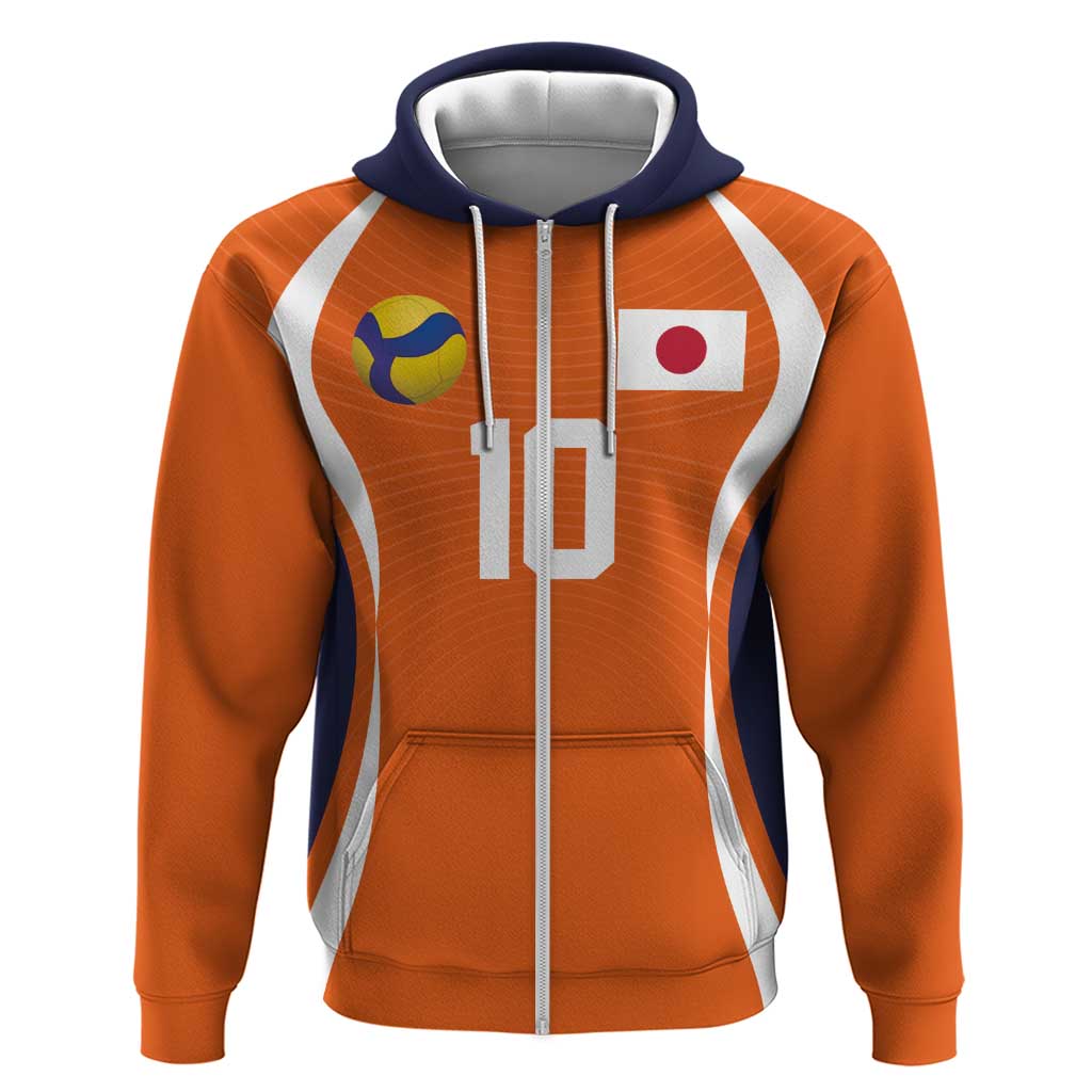Custom Japan Volleyball Zip Hoodie Sporty Style Orange Color