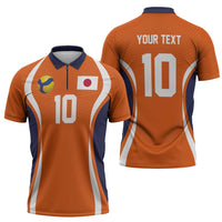 Custom Japan Volleyball Zipper Polo Shirt Sporty Style Orange Color