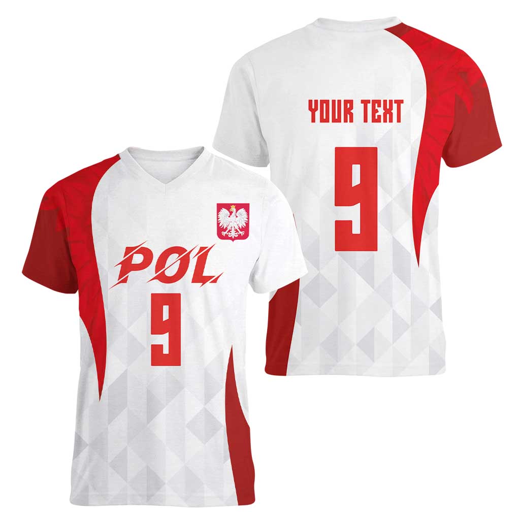Custom Poland Volleyball Women V-Neck T-Shirt Sporty Wings Style