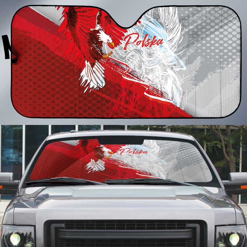 Poland Eagle and Winged Hussar Auto Sun Shade Grunge Sporty Style