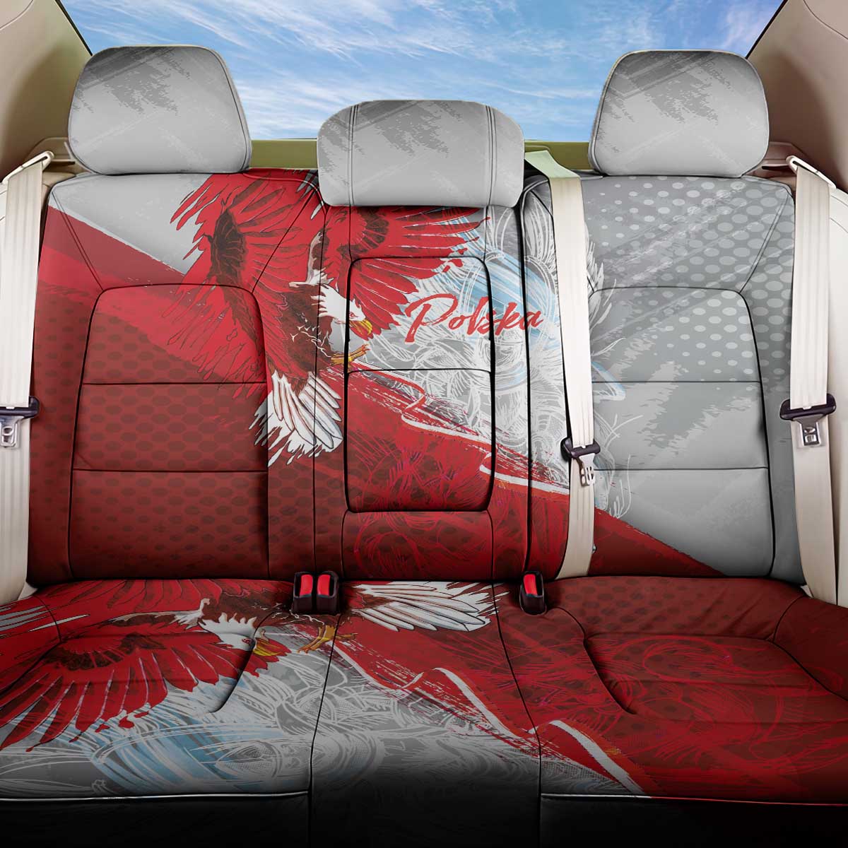 Poland Eagle and Winged Hussar Back Car Seat Cover Grunge Sporty Style