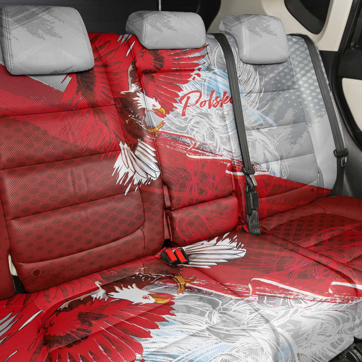 Poland Eagle and Winged Hussar Back Car Seat Cover Grunge Sporty Style