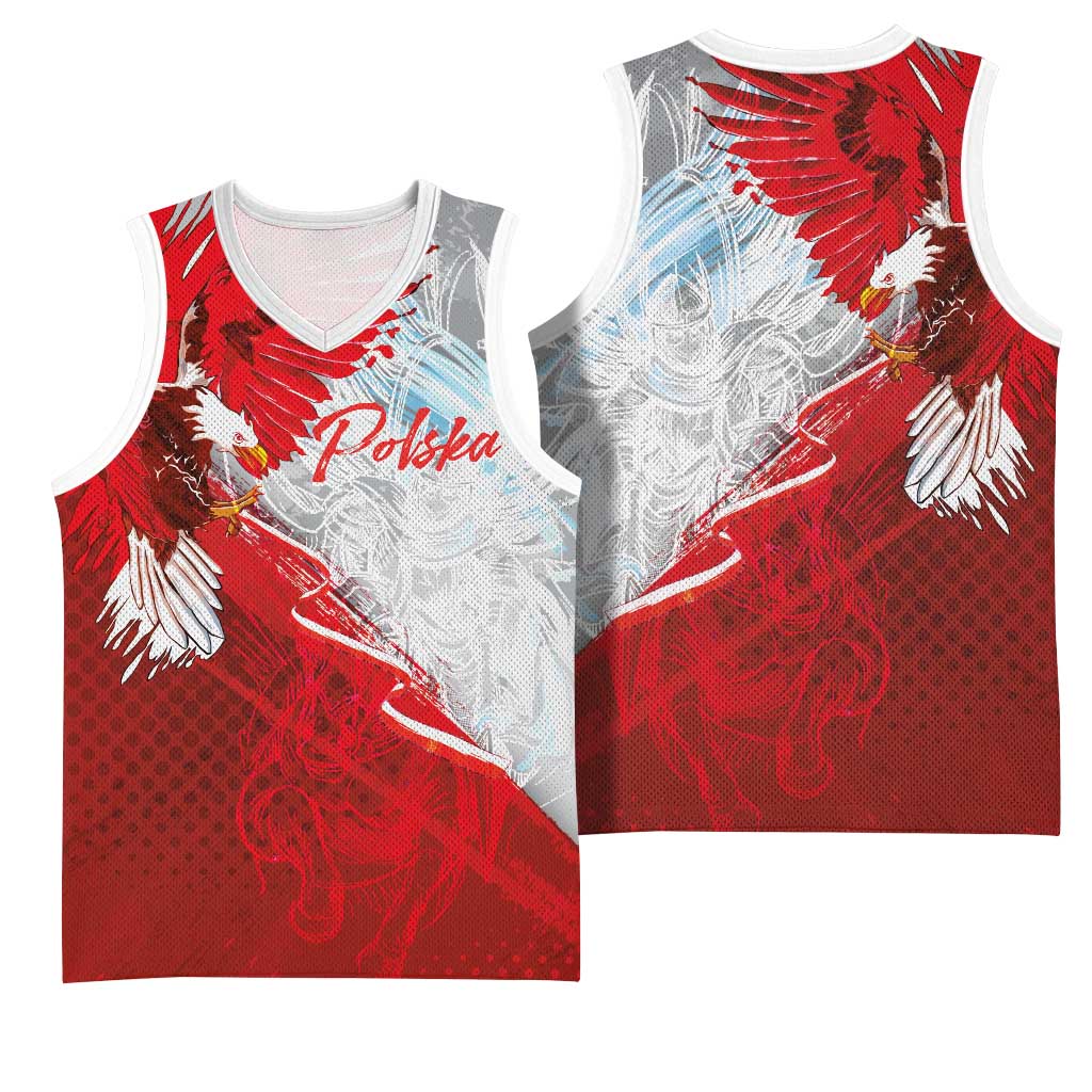 Poland Eagle and Winged Hussar Basketball Jersey Grunge Sporty Style
