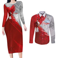 Poland Eagle and Winged Hussar Couples Matching Long Sleeve Bodycon Dress and Long Sleeve Button Shirt Grunge Sporty Style
