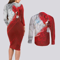 Poland Eagle and Winged Hussar Couples Matching Long Sleeve Bodycon Dress and Long Sleeve Button Shirt Grunge Sporty Style