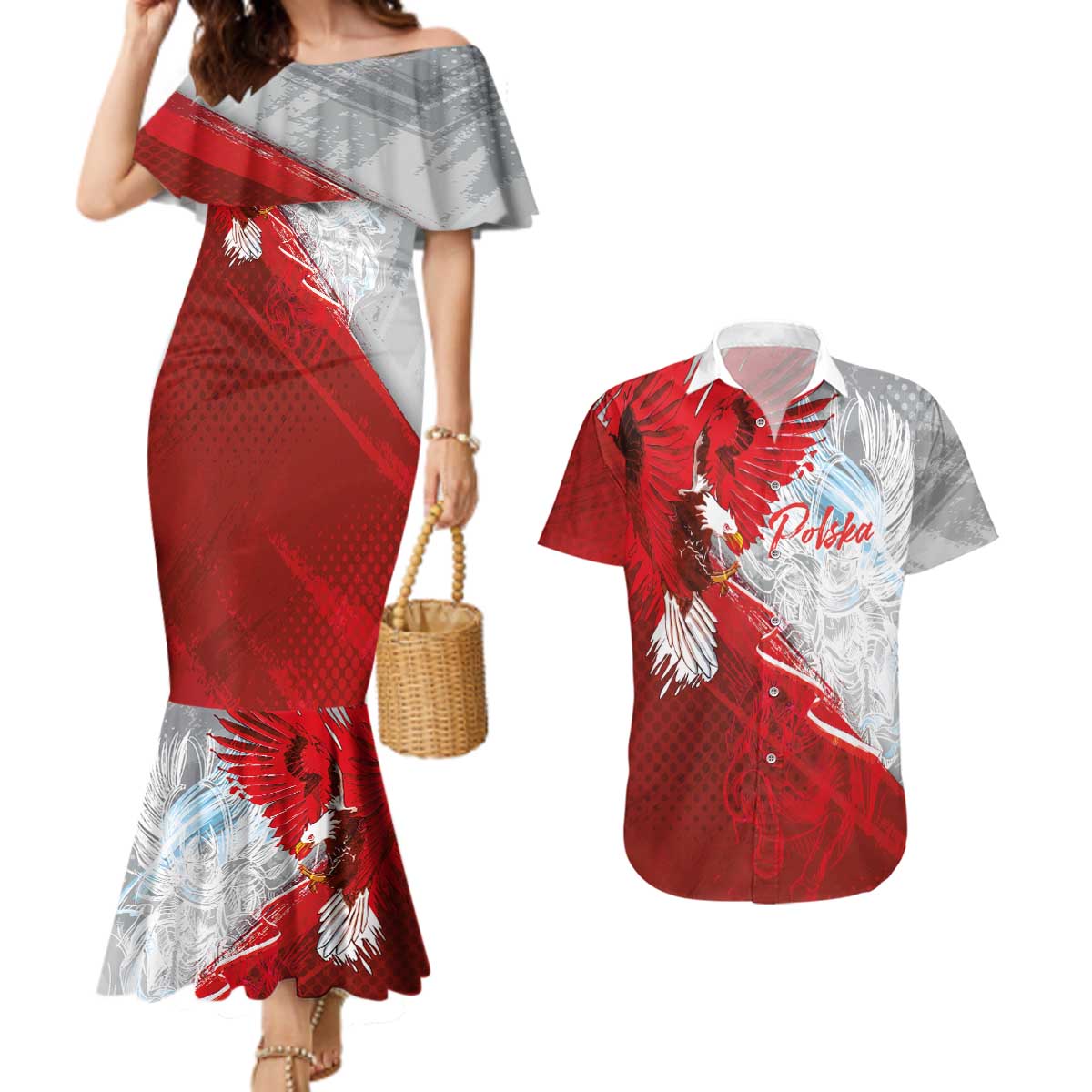 Poland Eagle and Winged Hussar Couples Matching Mermaid Dress and Hawaiian Shirt Grunge Sporty Style