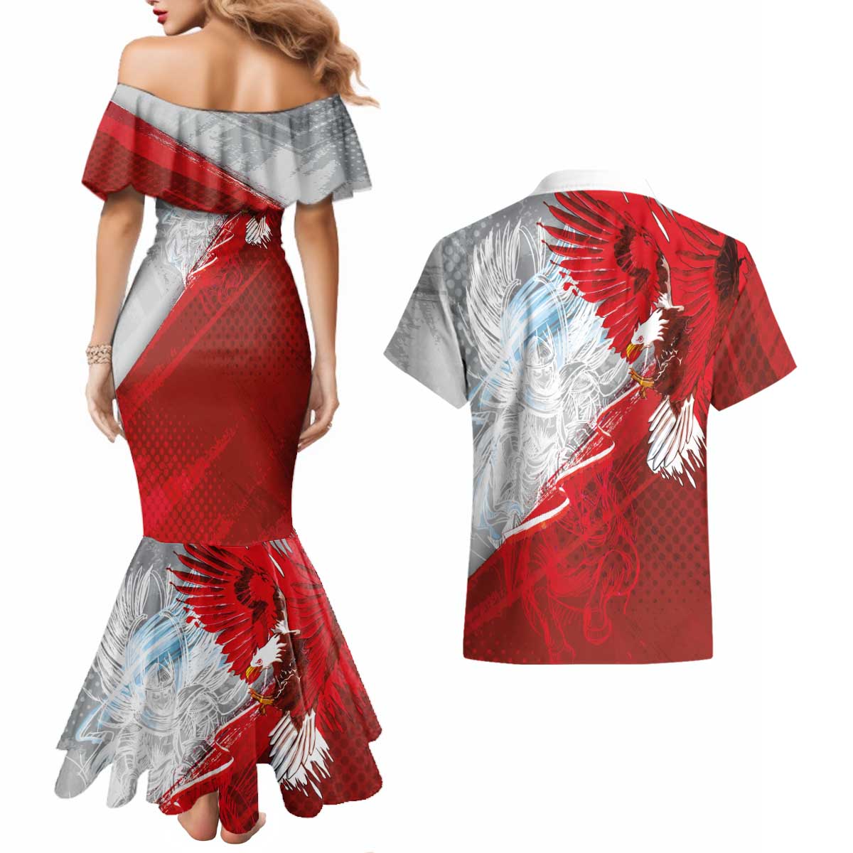 Poland Eagle and Winged Hussar Couples Matching Mermaid Dress and Hawaiian Shirt Grunge Sporty Style