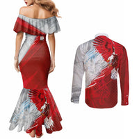 Poland Eagle and Winged Hussar Couples Matching Mermaid Dress and Long Sleeve Button Shirt Grunge Sporty Style
