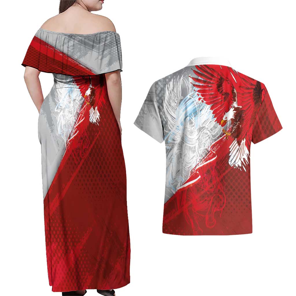 Poland Eagle and Winged Hussar Couples Matching Off Shoulder Maxi Dress and Hawaiian Shirt Grunge Sporty Style