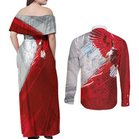 Poland Eagle and Winged Hussar Couples Matching Off Shoulder Maxi Dress and Long Sleeve Button Shirt Grunge Sporty Style