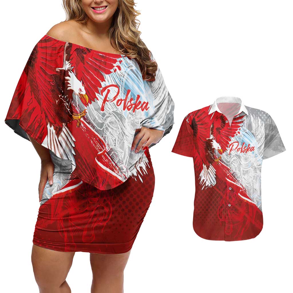 Poland Eagle and Winged Hussar Couples Matching Off Shoulder Short Dress and Hawaiian Shirt Grunge Sporty Style