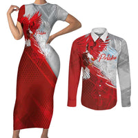Poland Eagle and Winged Hussar Couples Matching Short Sleeve Bodycon Dress and Long Sleeve Button Shirt Grunge Sporty Style