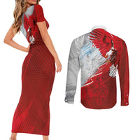 Poland Eagle and Winged Hussar Couples Matching Short Sleeve Bodycon Dress and Long Sleeve Button Shirt Grunge Sporty Style