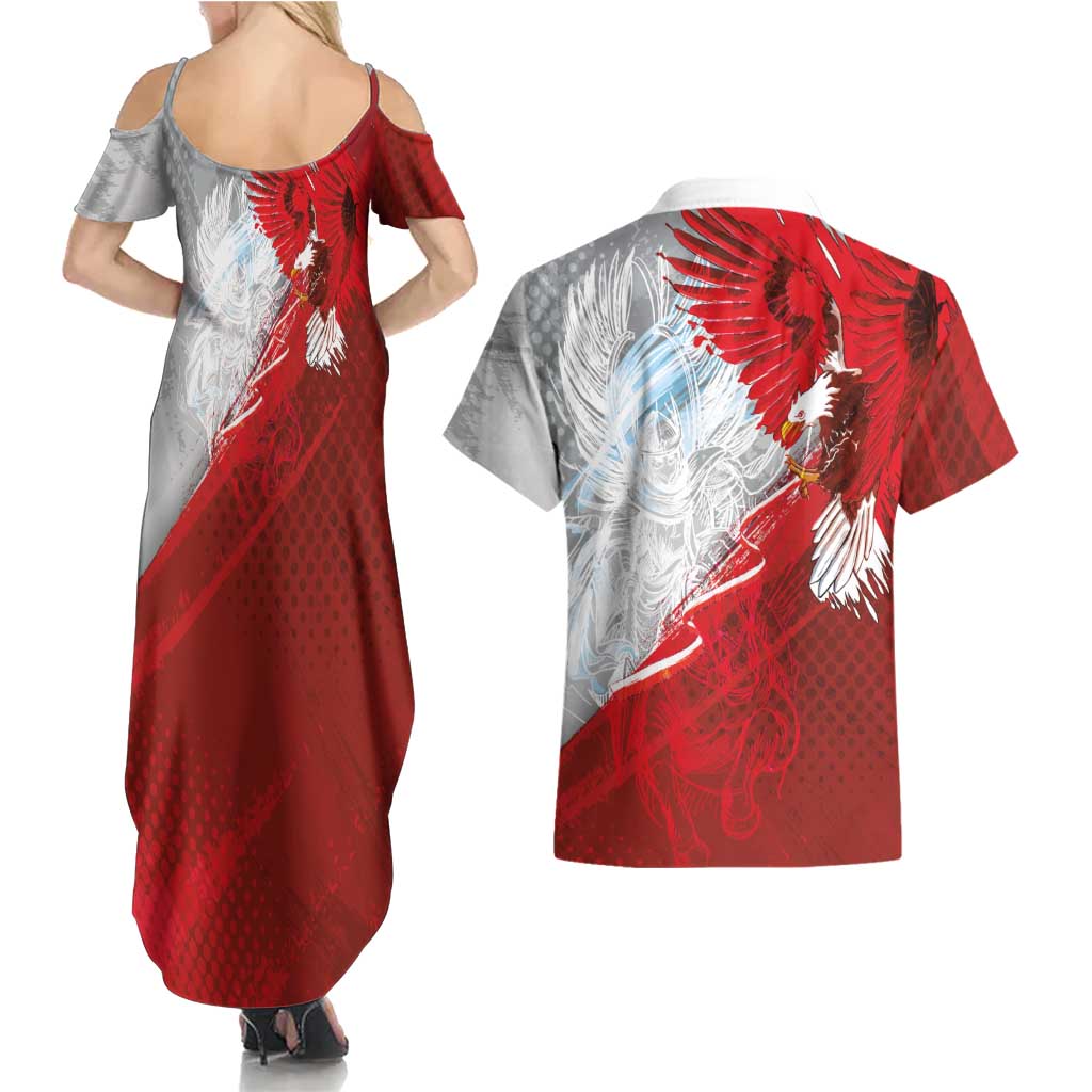Poland Eagle and Winged Hussar Couples Matching Summer Maxi Dress and Hawaiian Shirt Grunge Sporty Style