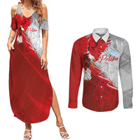 Poland Eagle and Winged Hussar Couples Matching Summer Maxi Dress and Long Sleeve Button Shirt Grunge Sporty Style