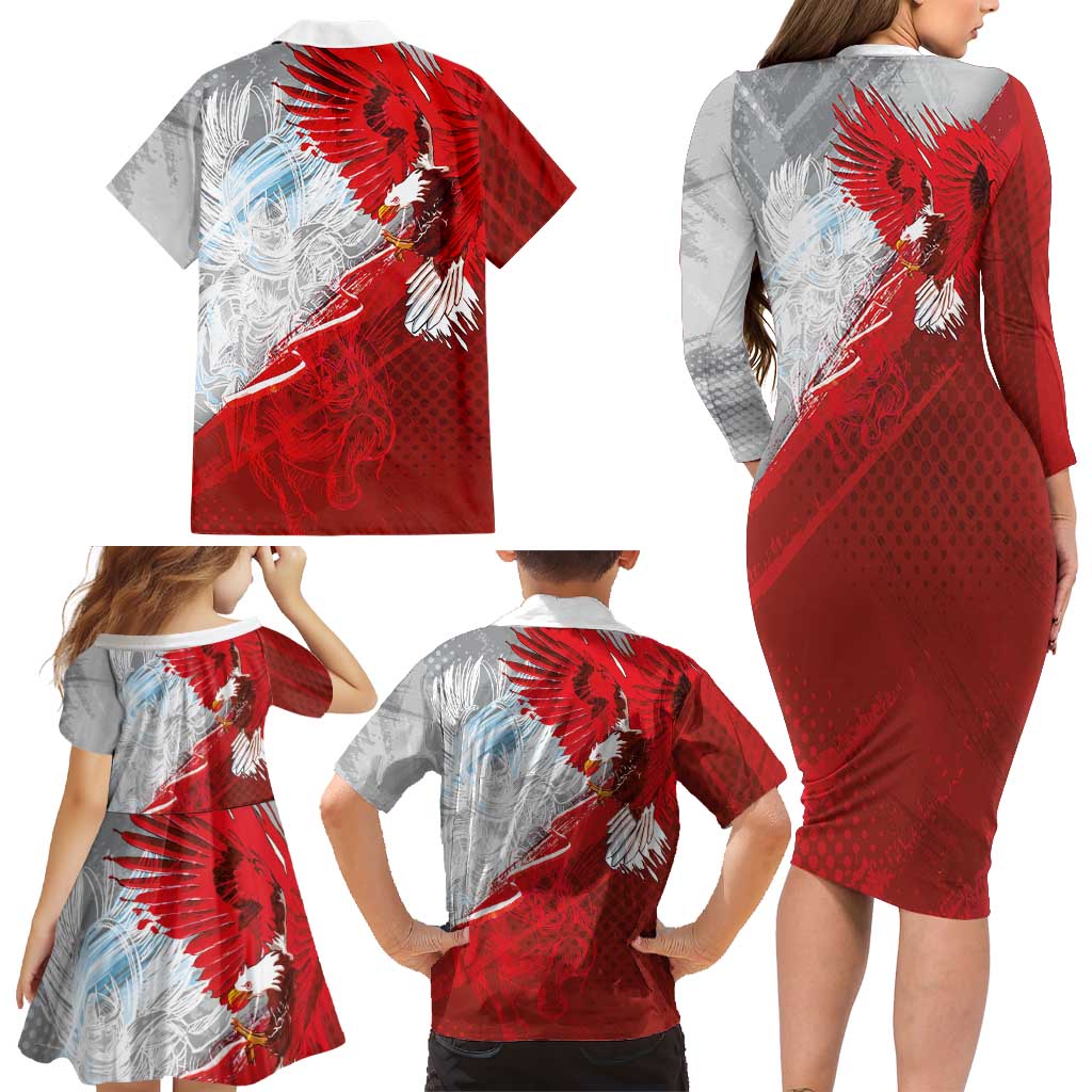 Poland Eagle and Winged Hussar Family Matching Long Sleeve Bodycon Dress and Hawaiian Shirt Grunge Sporty Style