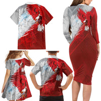 Poland Eagle and Winged Hussar Family Matching Long Sleeve Bodycon Dress and Hawaiian Shirt Grunge Sporty Style