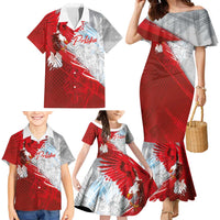 Poland Eagle and Winged Hussar Family Matching Mermaid Dress and Hawaiian Shirt Grunge Sporty Style