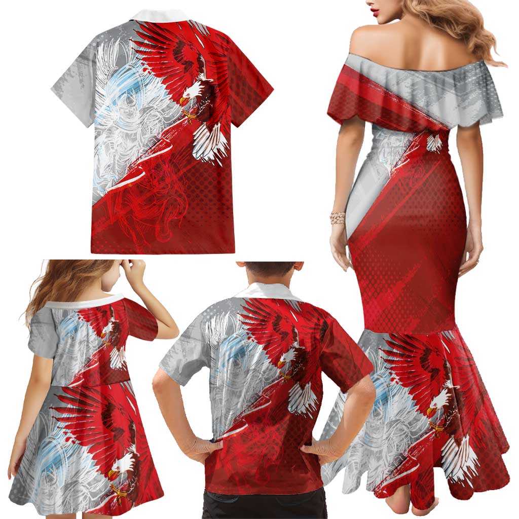 Poland Eagle and Winged Hussar Family Matching Mermaid Dress and Hawaiian Shirt Grunge Sporty Style