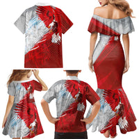 Poland Eagle and Winged Hussar Family Matching Mermaid Dress and Hawaiian Shirt Grunge Sporty Style