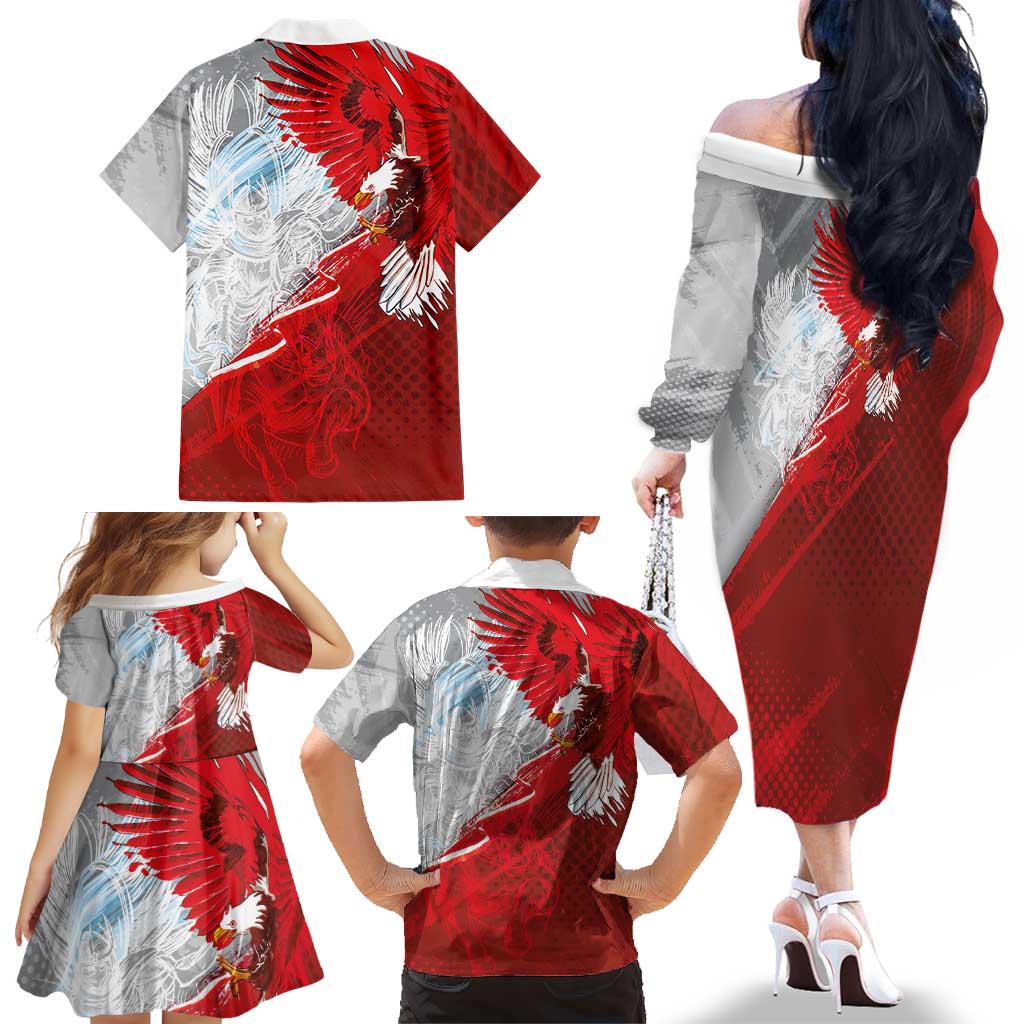 Poland Eagle and Winged Hussar Family Matching Off The Shoulder Long Sleeve Dress and Hawaiian Shirt Grunge Sporty Style